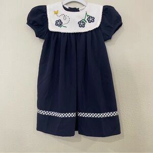 Rare Editions Navy Dress with White Embroidered Collar